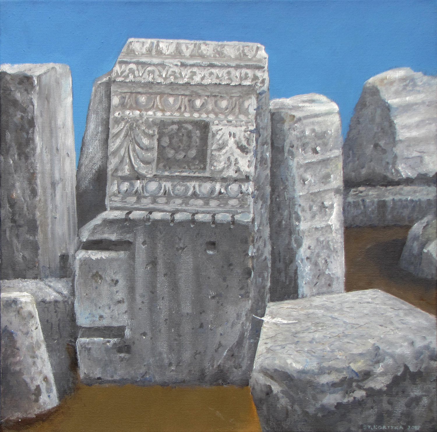 Kamienie rzymskie V, 2017, olej, płótno, 50x50